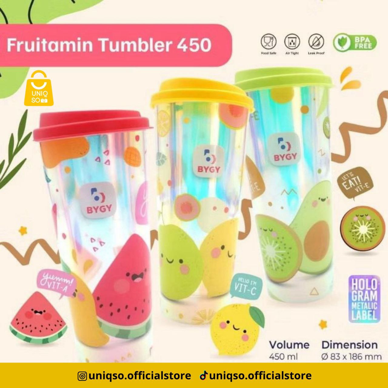 TUMBLER HOLOGRAM FRUIT 450 ML